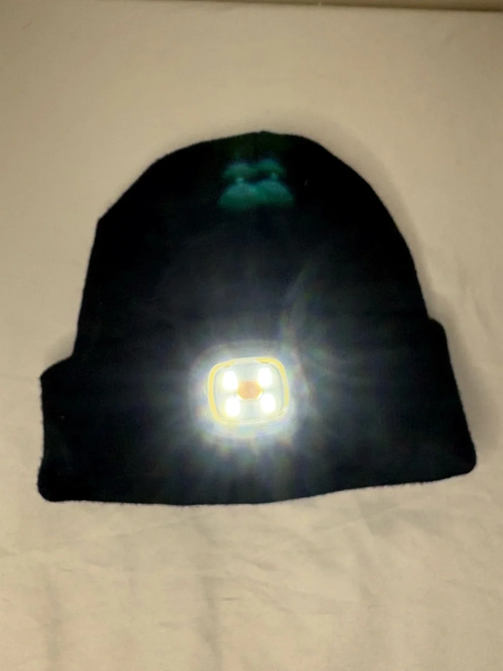 Black Knit Beanie with Front Light Head Lamp